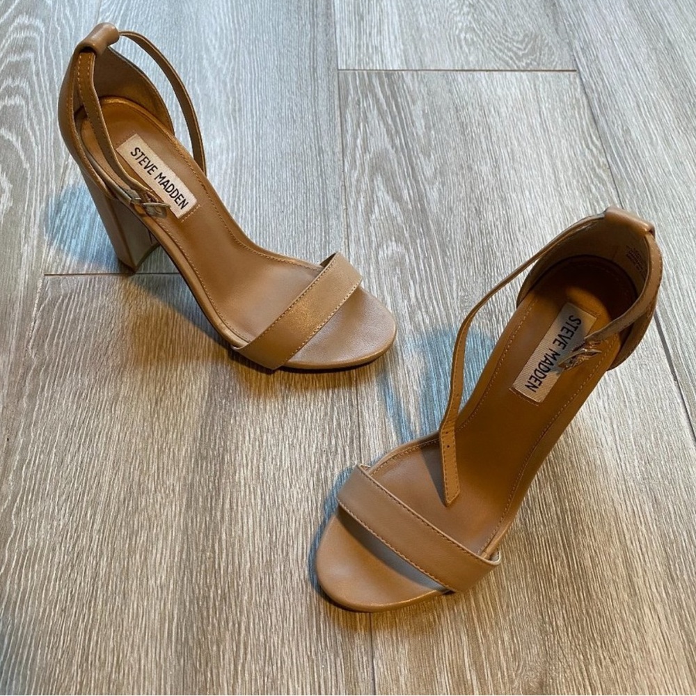 Steve Madden Tan Block Heel Sandals 6 Carrson shoe
